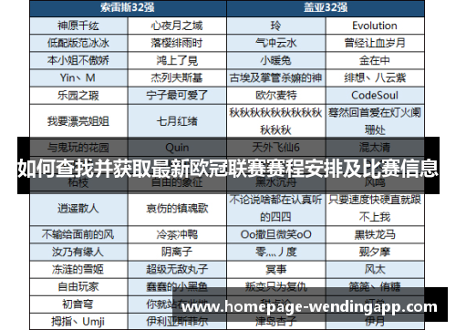 如何查找并获取最新欧冠联赛赛程安排及比赛信息 如何查找并获取最新欧冠联赛赛程安排及比赛信息