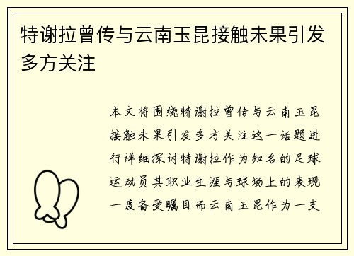 特谢拉曾传与云南玉昆接触未果引发多方关注
